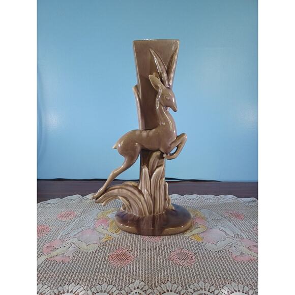 VINTAGE MID-CENTURY ROYAL HAEGER R706 GAZELLE ANTELOPE DRIP GLAZE VASE BEAUTIFUL - Picture 1 of 16